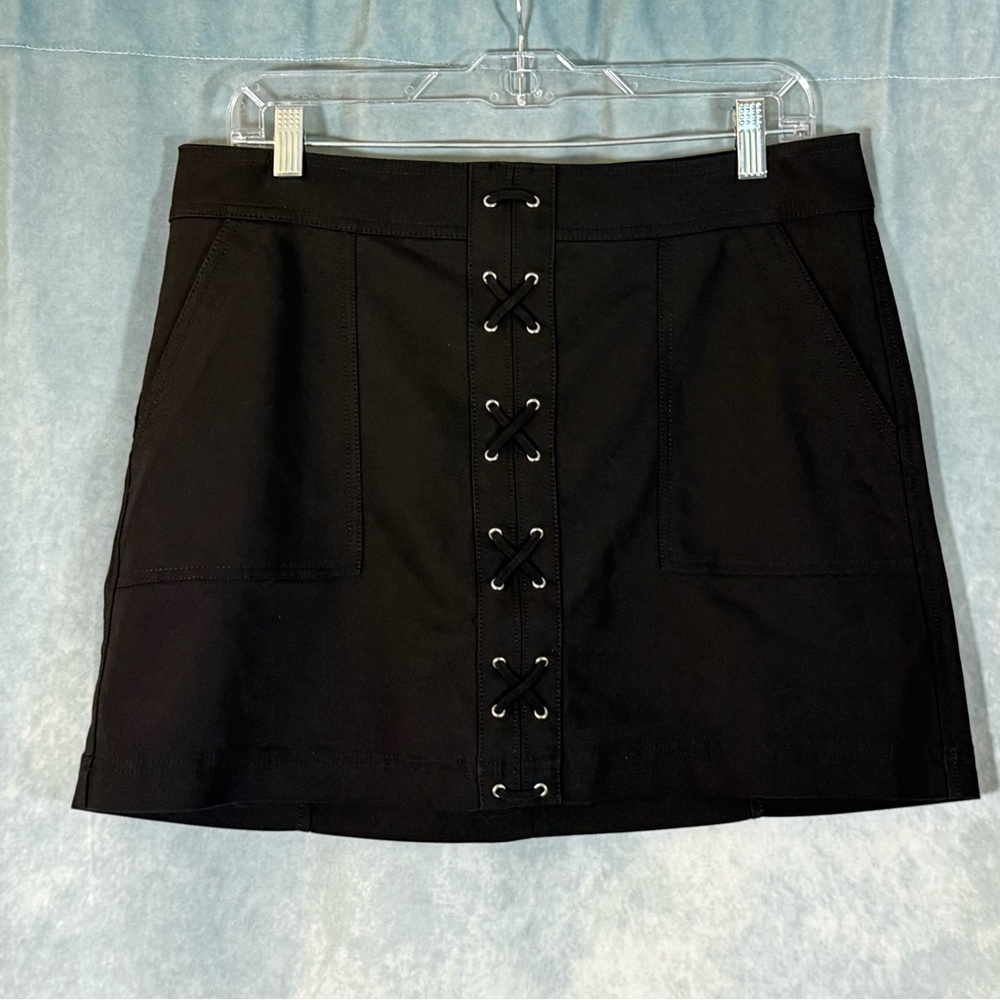 Express Black Grommet Lace Front Mini Skirt with Pockets